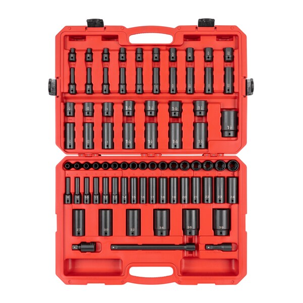 1/2 Inch Drive 12-Point Impact Socket Set, 78-Piece (5/16 - 1-1/2 in., 8-39 mm)